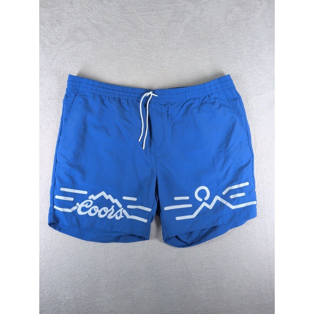 Huckberry X Coors Banquet Shorts Mens 2XL Blue White Graphic Trunks Beer Outdoor